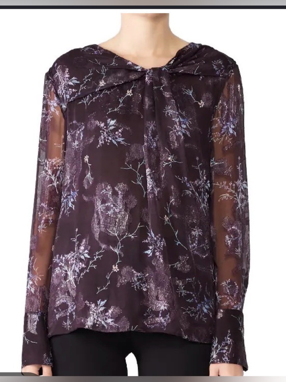 Grey Jason Wu Winter Metallic Floral Knot Blouse